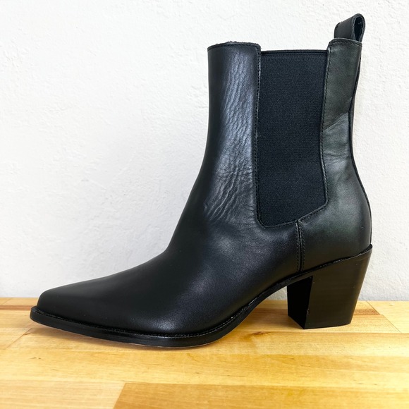 Dolce Vita Black Leather Ankle Boots Shadie Size 6.5 Pointed Toe Chelsea Booties - Picture 1 of 11